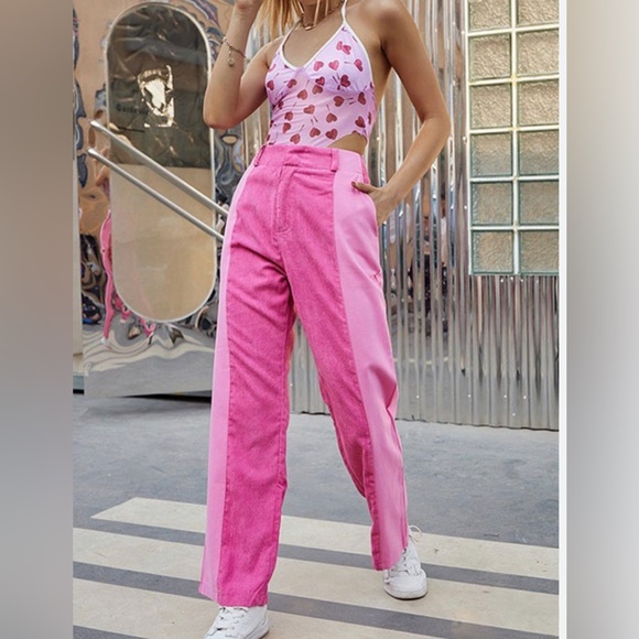 BARBIECORE PATCHWORK CORDUROY WIDE LEGGED PANTS SIZE LARGE - Picture 1 of 10